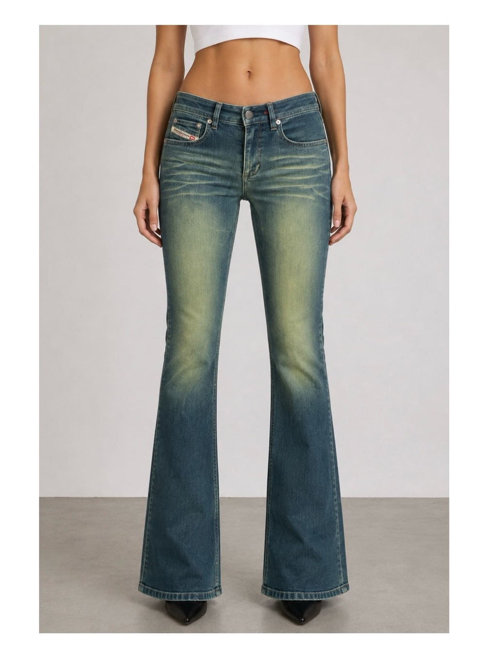 Diesel Women's Green-Blue Faded Flare Jeans